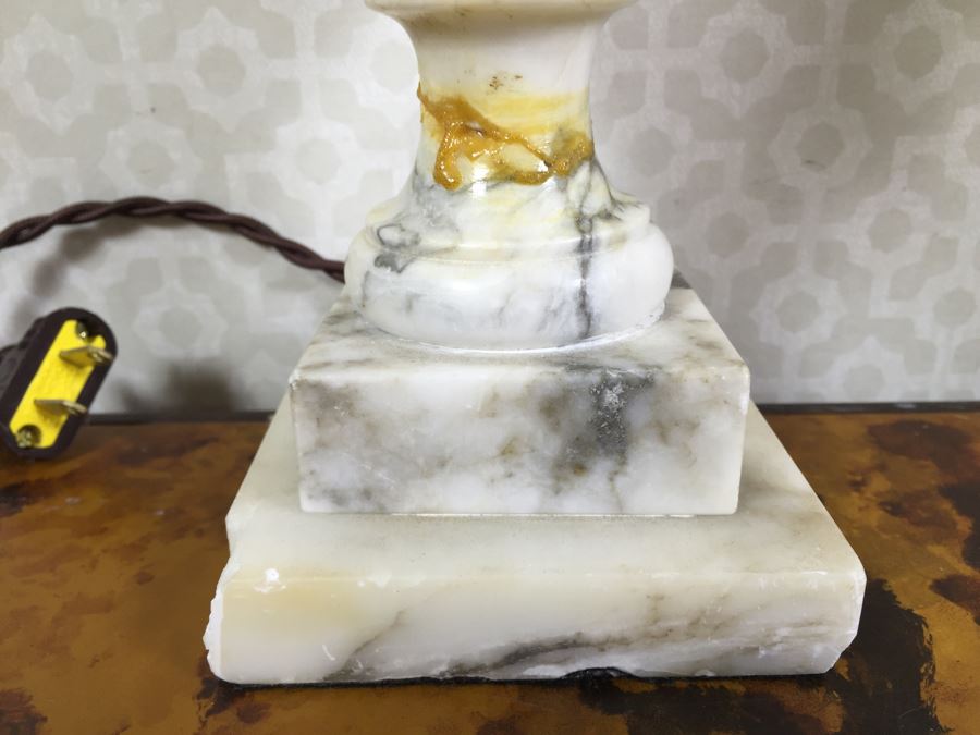 Pair Of Vintage Working Newly Wired Marble Table Lamps (See Photos For Repairs) [Photo 5]