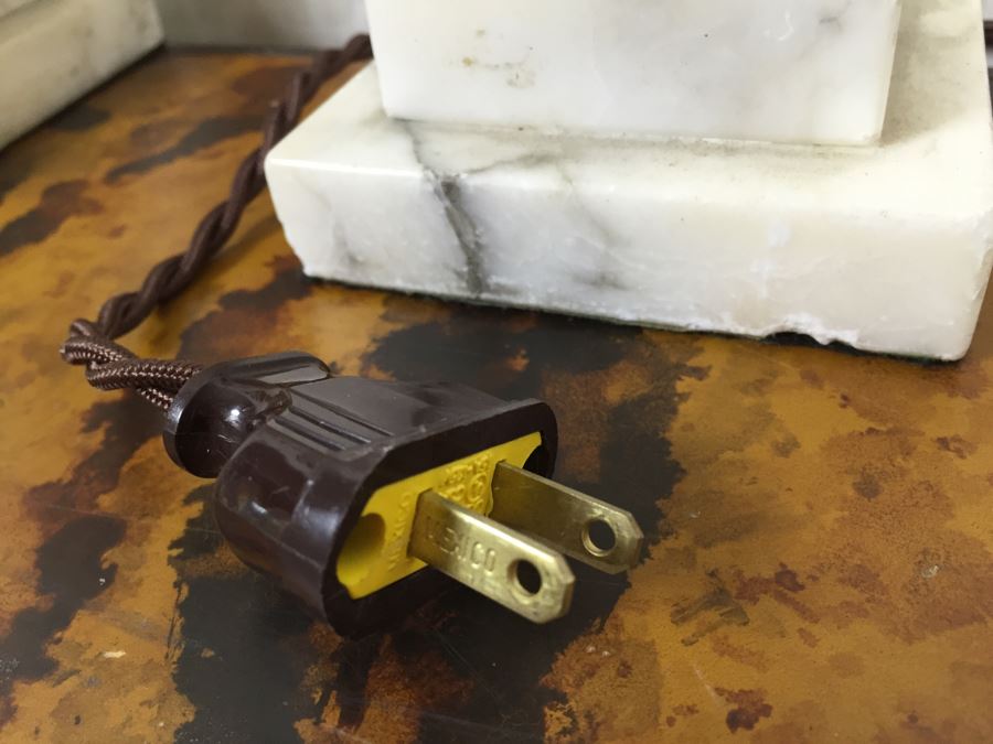 Pair Of Vintage Working Newly Wired Marble Table Lamps (See Photos For Repairs) [Photo 10]