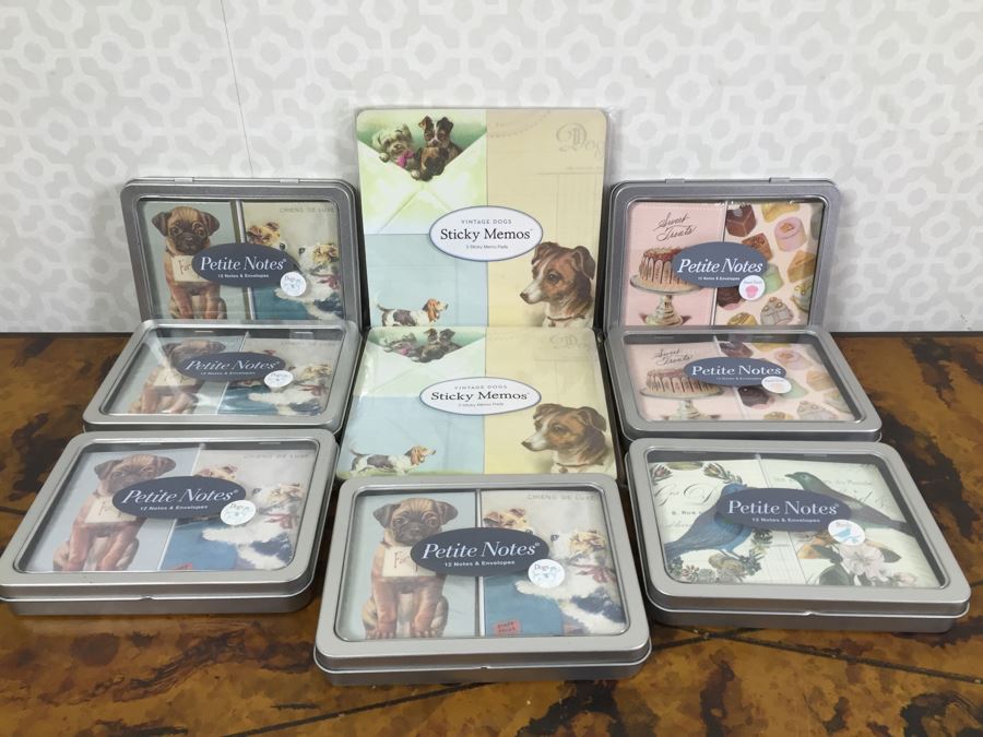 JUST ADDED - (7) NEW Petite Notes Sets (Dogs, Birds And Cakes) And (2) NEW Vintage Dogs Sticky Memos Retails $130 [Photo 1]