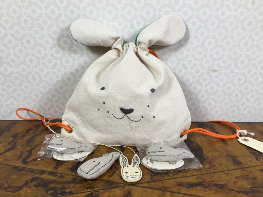 JUST ADDED - Meri Meri Bunny Rabbit Backpack, Rabbit Pouch Necklace Coral & Tusk And (3) Coral & Tusk Stitched Whales  [Photo 1]