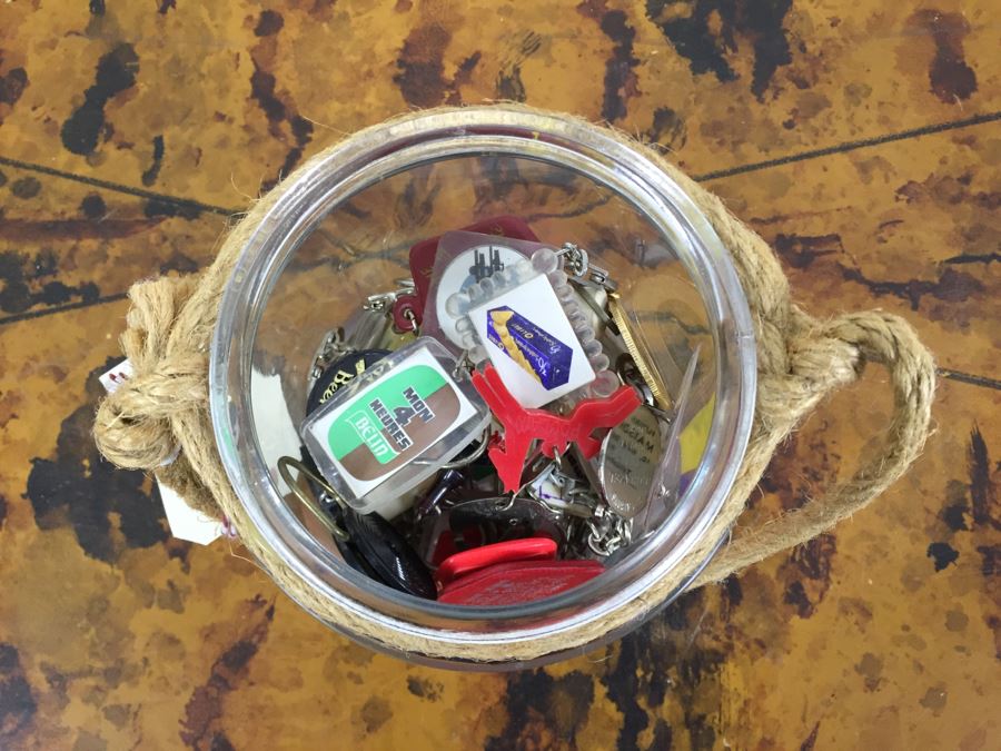 JUST ADDED - Pulley, (2) Glass Bowls, Collection Of Vintage Keychains, Rope On Spools And Collection Of Various Ribbons [Photo 21]