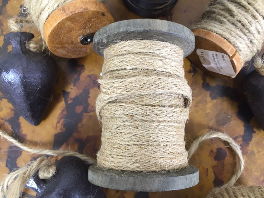 JUST ADDED - Pulley, (2) Glass Bowls, Collection Of Vintage Keychains, Rope On Spools And Collection Of Various Ribbons [Photo 28]