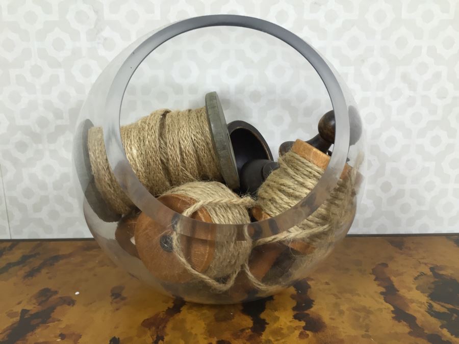JUST ADDED - Pulley, (2) Glass Bowls, Collection Of Vintage Keychains, Rope On Spools And Collection Of Various Ribbons [Photo 25]
