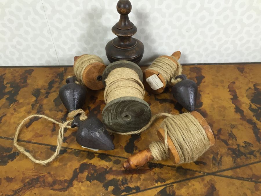 JUST ADDED - Pulley, (2) Glass Bowls, Collection Of Vintage Keychains, Rope On Spools And Collection Of Various Ribbons [Photo 27]