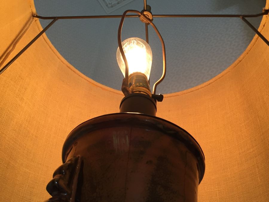 JUST ADDED - Large Mid-Century Drip Pottery Lamp With Shade Retails $400 [Photo 5]