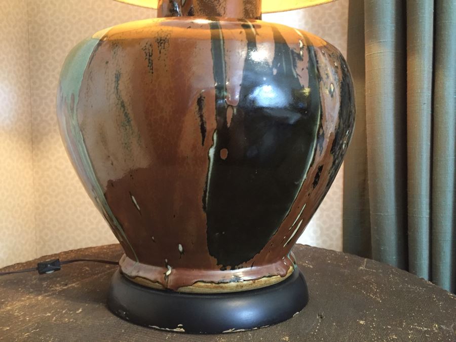 JUST ADDED - Large Mid-Century Drip Pottery Lamp With Shade Retails $400 [Photo 6]