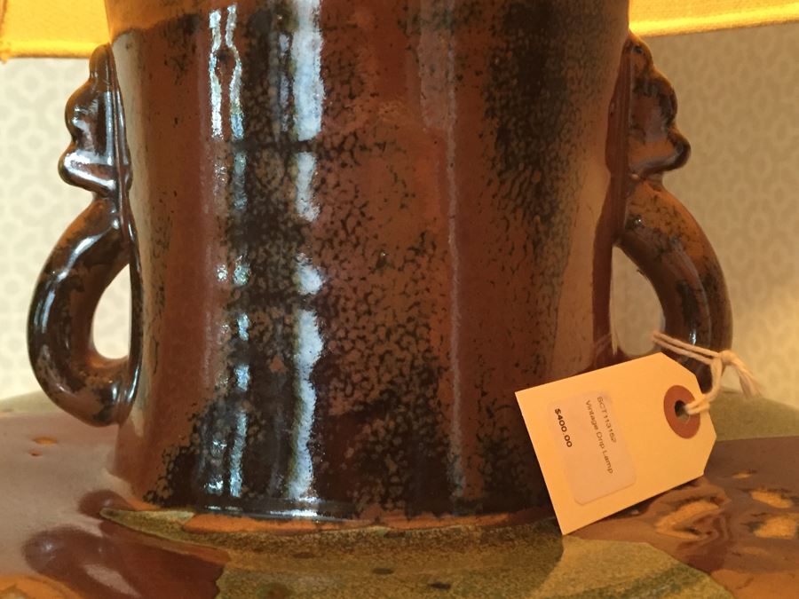 JUST ADDED - Large Mid-Century Drip Pottery Lamp With Shade Retails $400 [Photo 4]