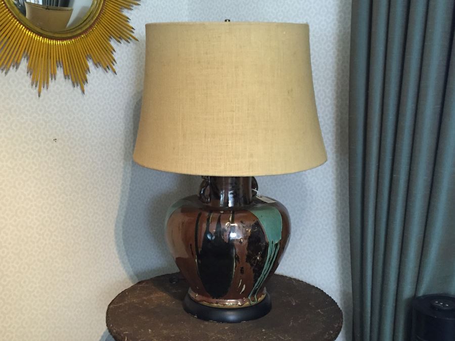 JUST ADDED - Large Mid-Century Drip Pottery Lamp With Shade Retails $400 [Photo 2]