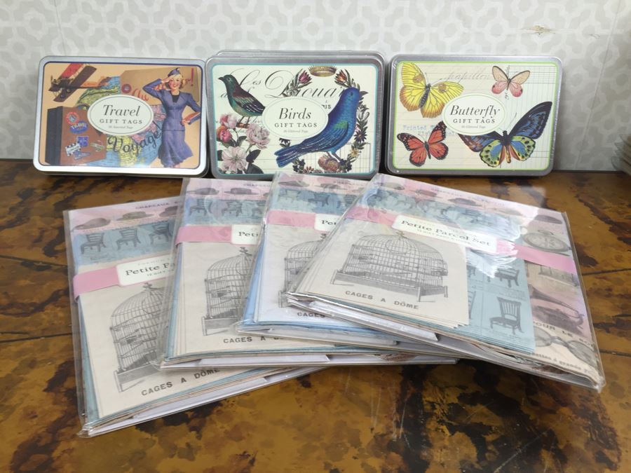 JUST ADDED - Canvas Shopping Bag Lot Filled With New Product Including Notecards, Cards, Gift Tags, Petite Parcel Sets, Desk Name Plate, Keychains - See Photos [Photo 6]