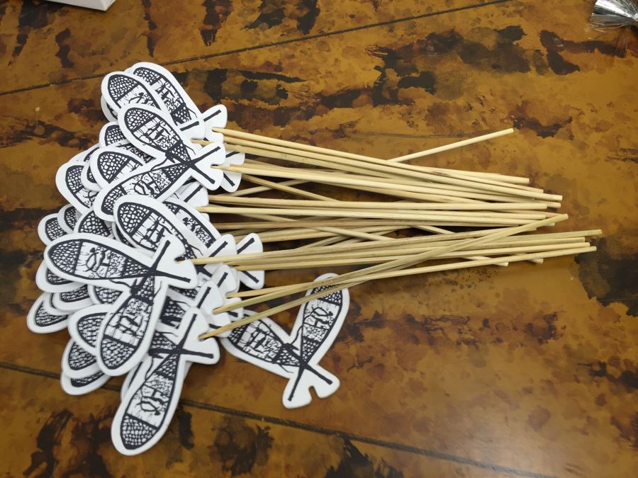 JUST ADDED - (6) Glass Vases, Bucket O' Bait Pale, (2) NEW Photo Booth Glasses / Mustaches And Various Items On Sticks - See Photos [Photo 3]