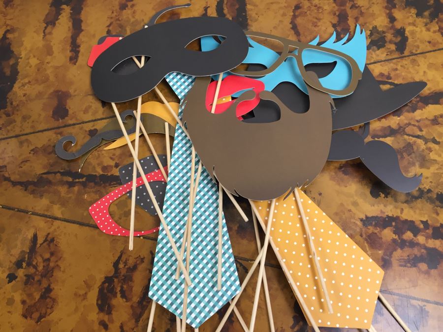 JUST ADDED - (6) Glass Vases, Bucket O' Bait Pale, (2) NEW Photo Booth Glasses / Mustaches And Various Items On Sticks - See Photos [Photo 4]