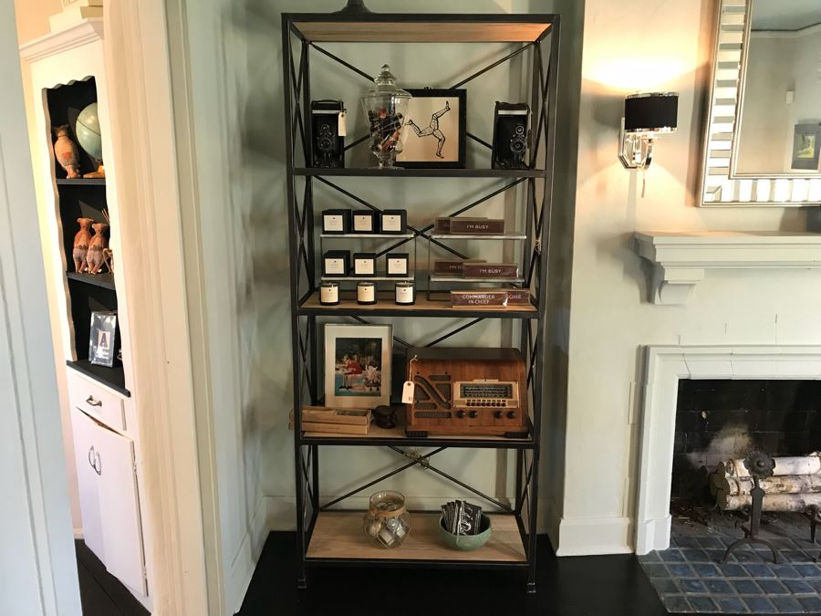 LAST MINUTE ADD - Nice Metal Etagere Bookcase With Wooden 5 Shelves (Sold Empty)