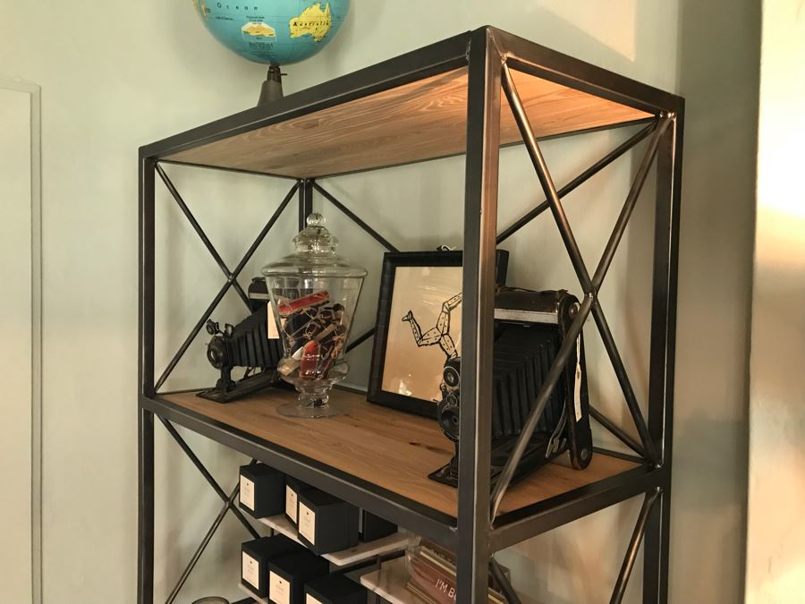 LAST MINUTE ADD - Nice Metal Etagere Bookcase With Wooden 5 Shelves (Sold Empty) [Photo 4]