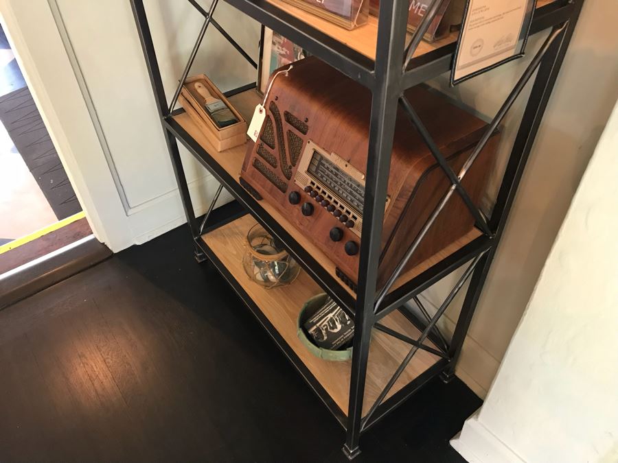LAST MINUTE ADD - Nice Metal Etagere Bookcase With Wooden 5 Shelves (Sold Empty) [Photo 6]