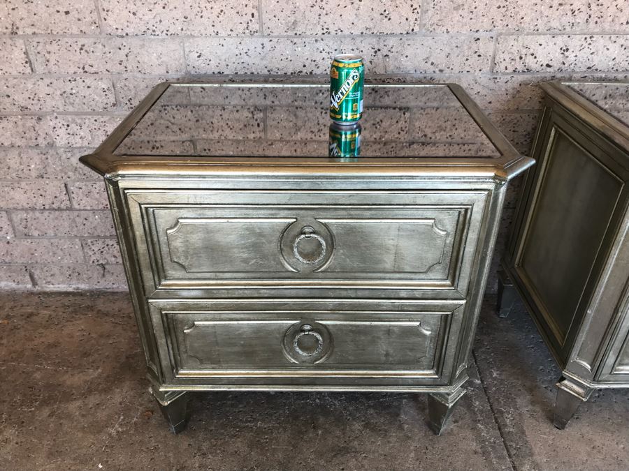 Z Gallerie Pair Of Nightstands With Mirrored Tops (Note That Inside One Drawer Paint Has Peeled) [Photo 3]
