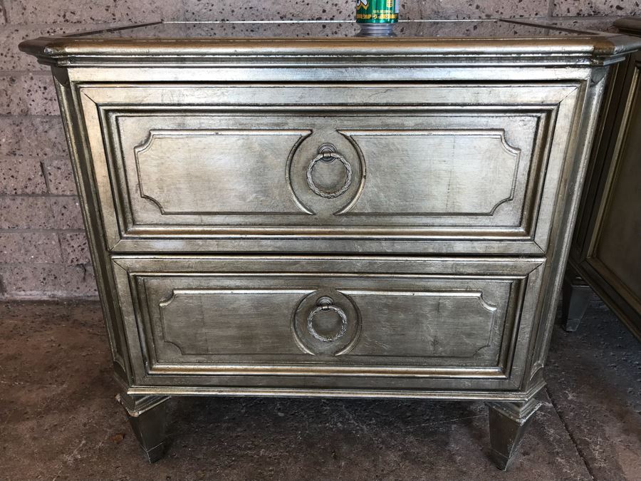 Z Gallerie Pair Of Nightstands With Mirrored Tops (Note That Inside One Drawer Paint Has Peeled) [Photo 5]