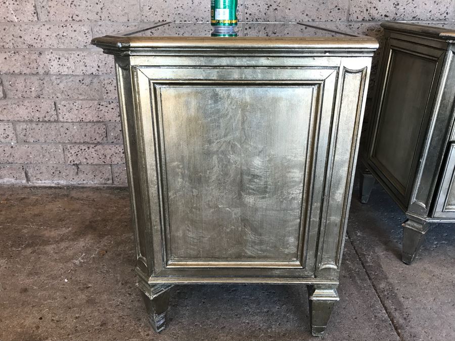 Z Gallerie Pair Of Nightstands With Mirrored Tops (Note That Inside One Drawer Paint Has Peeled) [Photo 12]