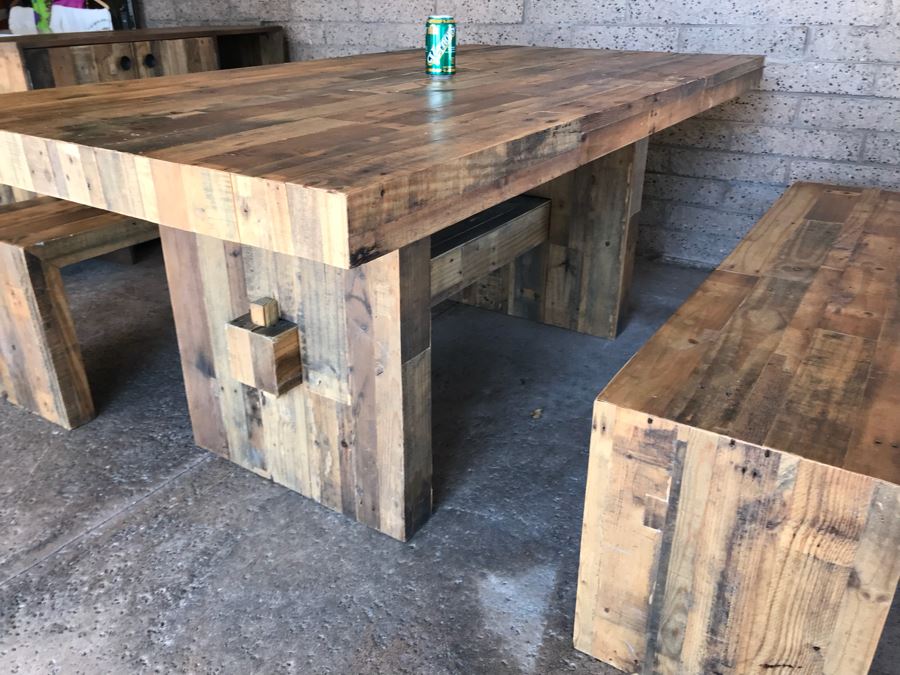 Crate & Barrel Dining Table With Pair Of Bench Seats [Photo 11]