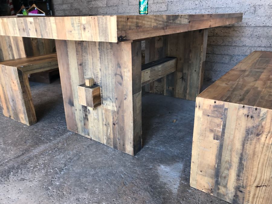 Crate & Barrel Dining Table With Pair Of Bench Seats [Photo 10]