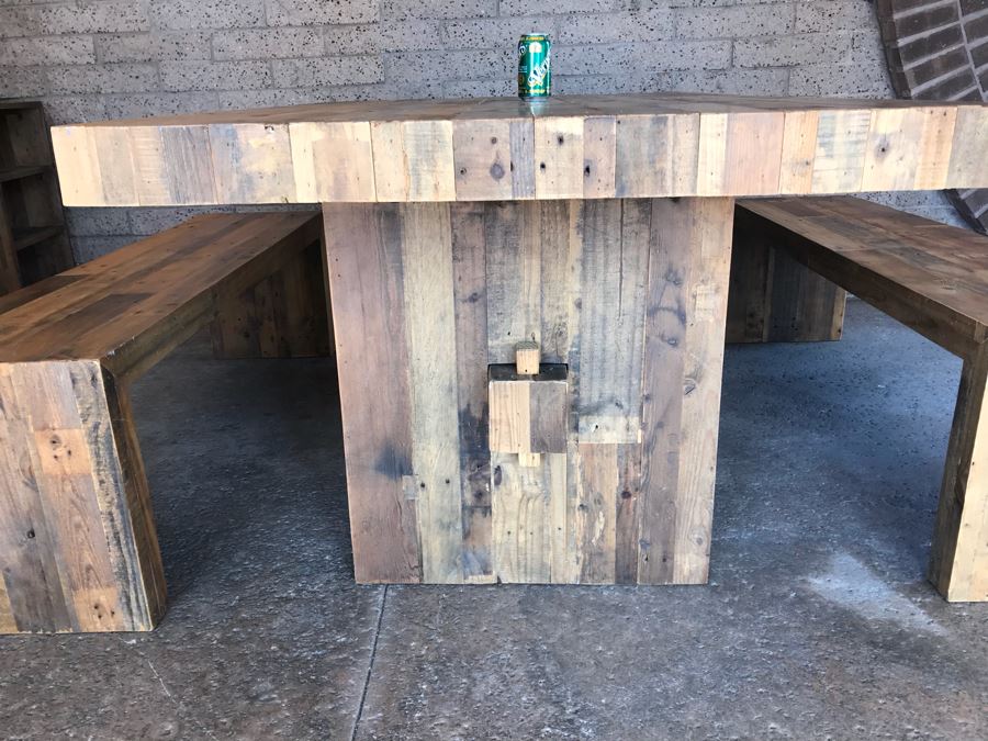 Crate & Barrel Dining Table With Pair Of Bench Seats [Photo 4]