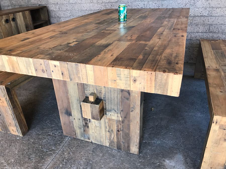 Crate & Barrel Dining Table With Pair Of Bench Seats [Photo 6]