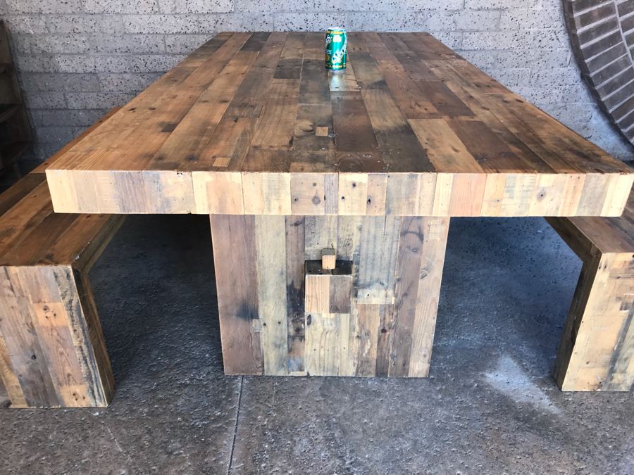 Crate & Barrel Dining Table With Pair Of Bench Seats [Photo 3]