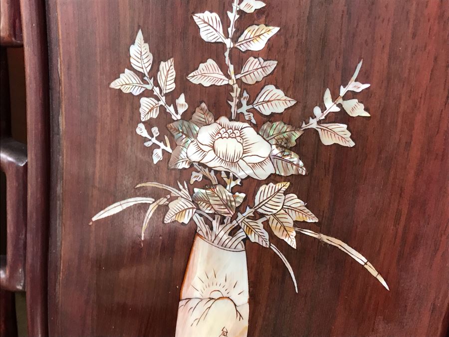 Pair Of Heavy Chinese Rosewood Armchairs With Mother Of Pearl Inlay Throughout [Photo 7]