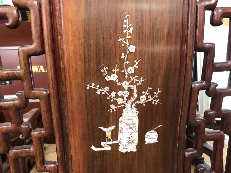 Pair Of Heavy Chinese Rosewood Armchairs With Mother Of Pearl Inlay Throughout [Photo 36]