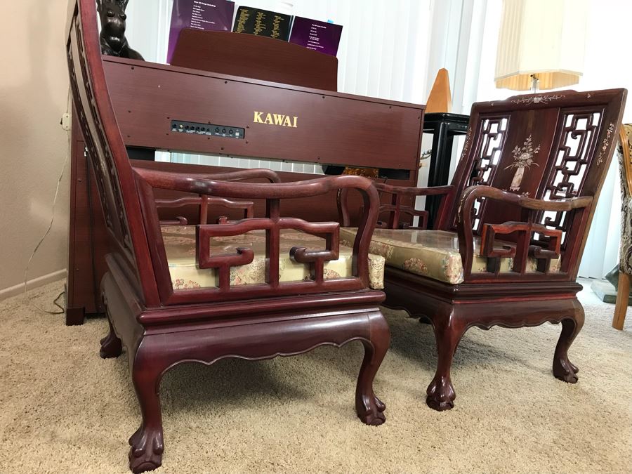 Pair Of Heavy Chinese Rosewood Armchairs With Mother Of Pearl Inlay Throughout [Photo 30]