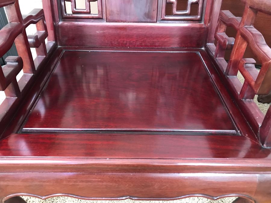 Pair Of Heavy Chinese Rosewood Armchairs With Mother Of Pearl Inlay Throughout [Photo 37]