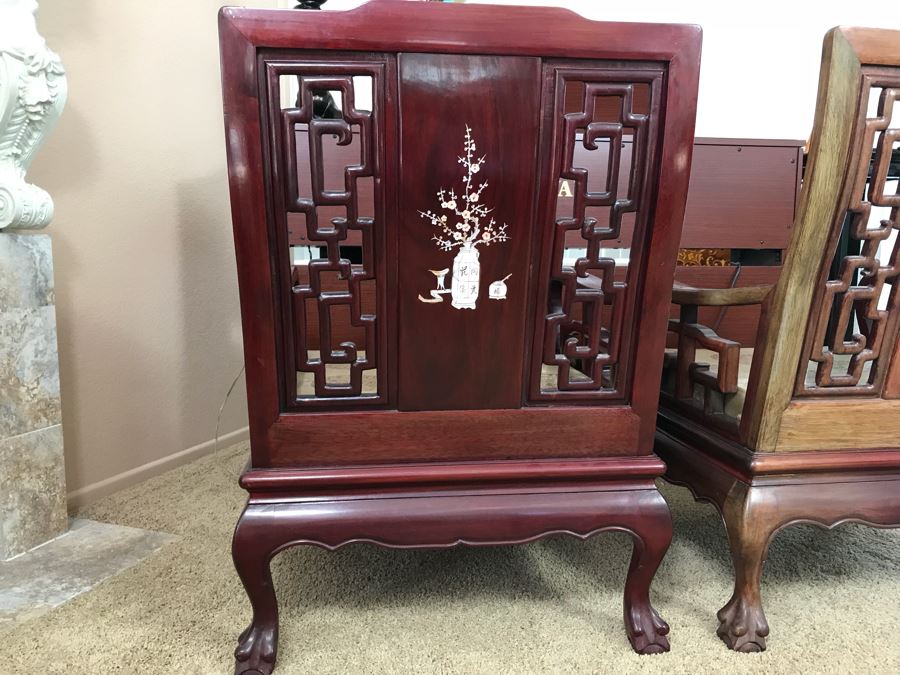Pair Of Heavy Chinese Rosewood Armchairs With Mother Of Pearl Inlay Throughout [Photo 33]