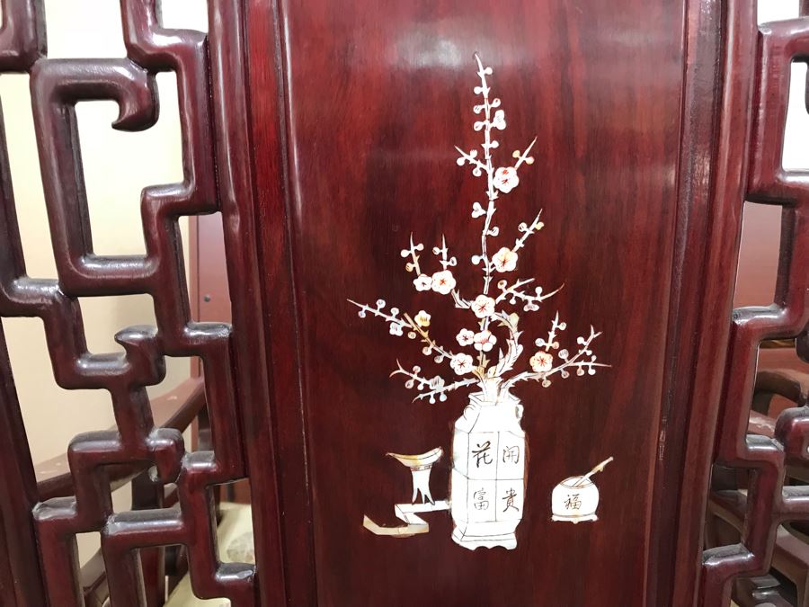 Pair Of Heavy Chinese Rosewood Armchairs With Mother Of Pearl Inlay Throughout [Photo 34]