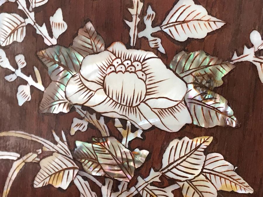 Pair Of Heavy Chinese Rosewood Armchairs With Mother Of Pearl Inlay Throughout [Photo 8]