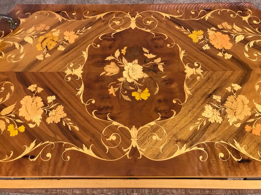Stunning Vintage Italian Inlaid Marquetry Wood Serving Bar Tea Cart Drop Leaf [Photo 5]