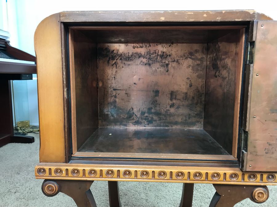 Vintage Wooden Smoking Cabinet Stand With Copper Lined Humidor [Photo 7]