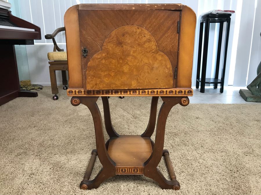 Vintage Wooden Smoking Cabinet Stand With Copper Lined Humidor [Photo 2]