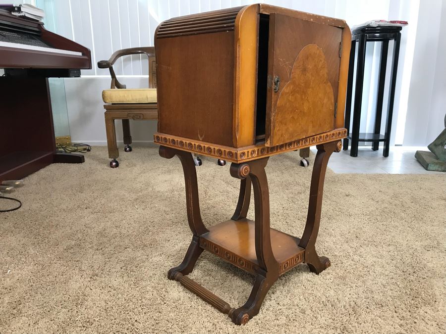Vintage Wooden Smoking Cabinet Stand With Copper Lined Humidor [Photo 10]