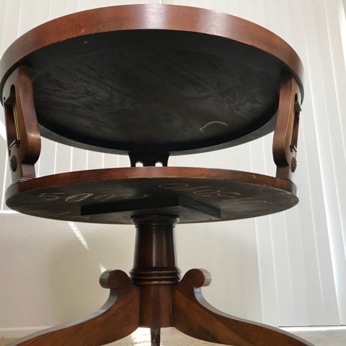 Vintage Leather Top Round Table Lyre Motif On Casters [Photo 11]