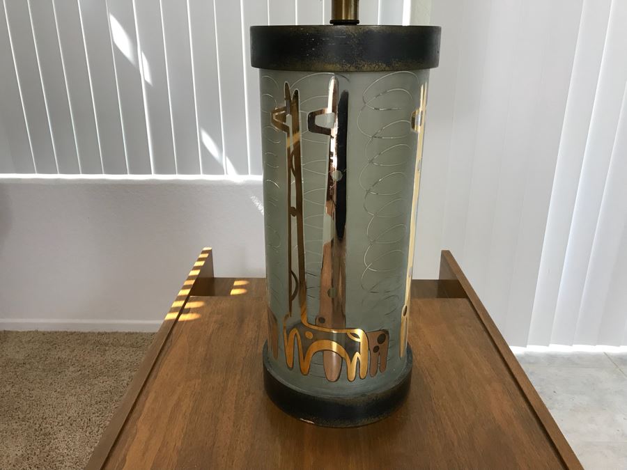 Mid-Century Modern Giraffe Motif Glass Table Lamp With Shade (Working But May Need Rewiring) [Photo 6]