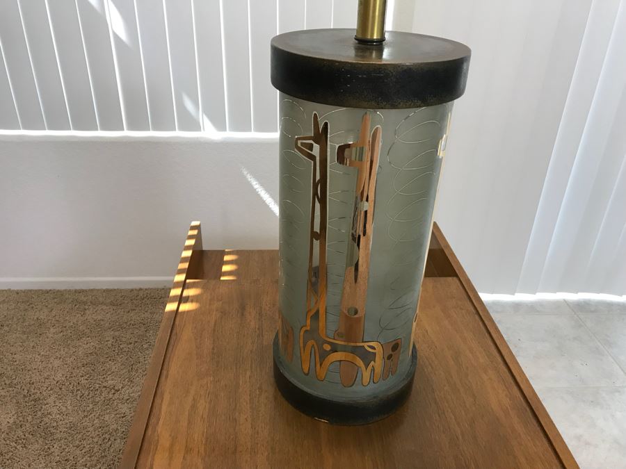 Mid-Century Modern Giraffe Motif Glass Table Lamp With Shade (Working But May Need Rewiring) [Photo 13]