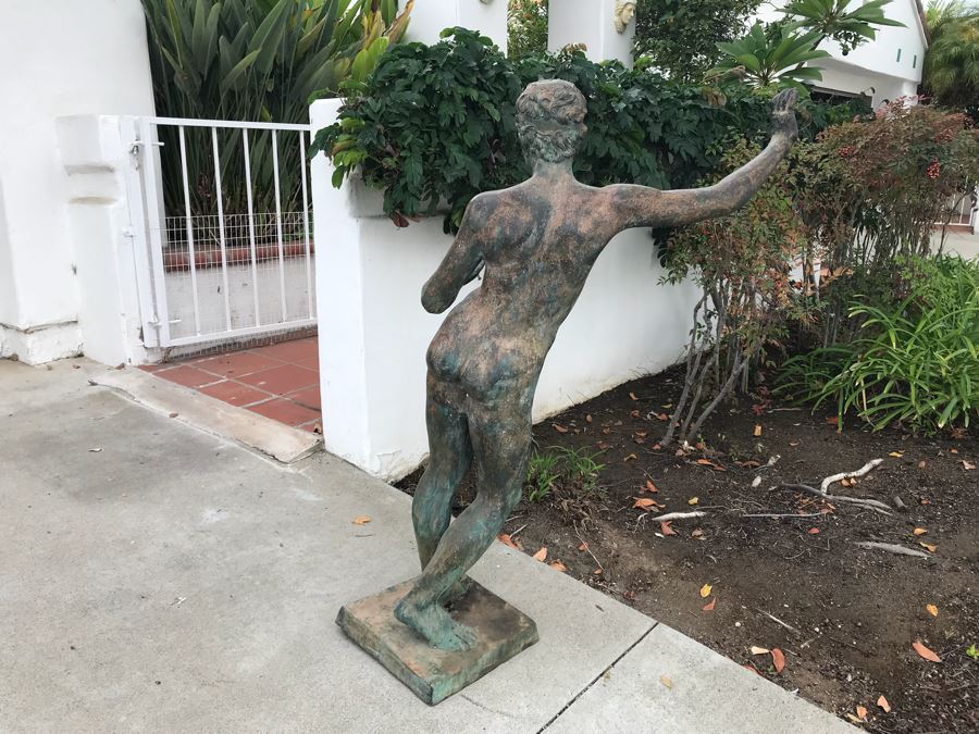 Metal Sculpture Statue Of Nude Boy Holding Out One Hand (Signifying Stop) And Holding A Bullet In Other Signature Illegible [Photo 10]