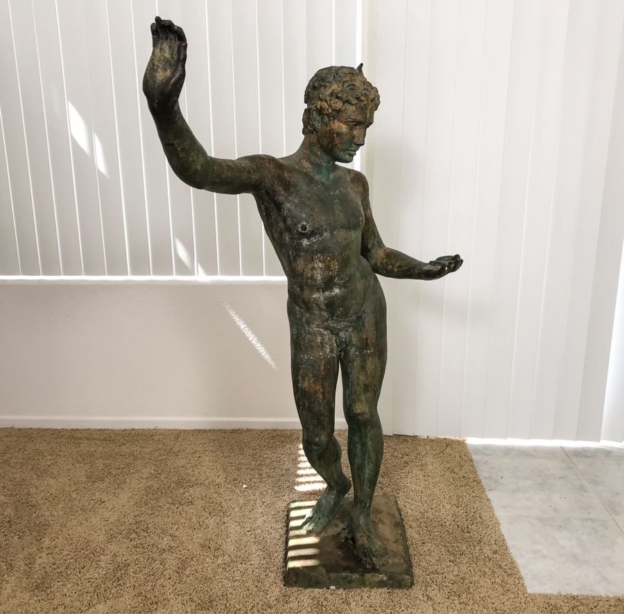 Metal Sculpture Statue Of Nude Boy Holding Out One Hand (Signifying Stop) And Holding A Bullet In Other Signature Illegible [Photo 13]