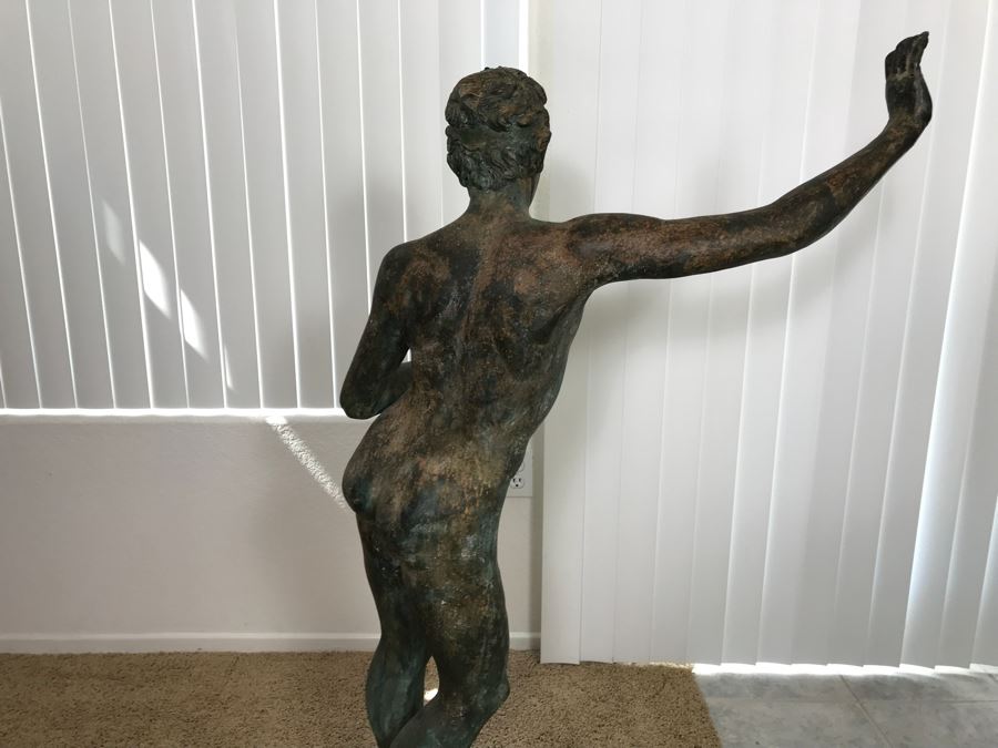 Metal Sculpture Statue Of Nude Boy Holding Out One Hand (Signifying Stop) And Holding A Bullet In Other Signature Illegible [Photo 24]