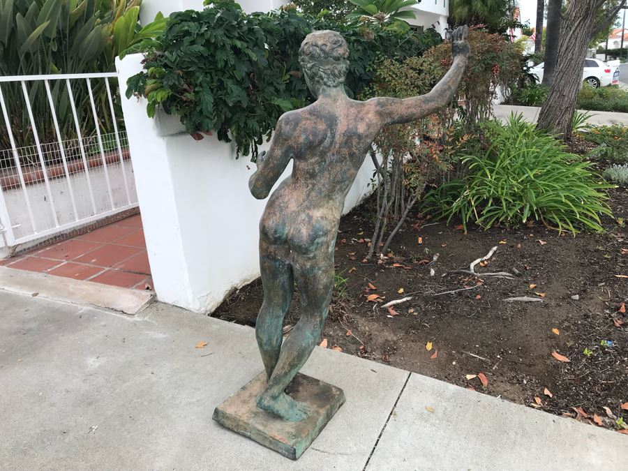 Metal Sculpture Statue Of Nude Boy Holding Out One Hand (Signifying Stop) And Holding A Bullet In Other Signature Illegible [Photo 9]