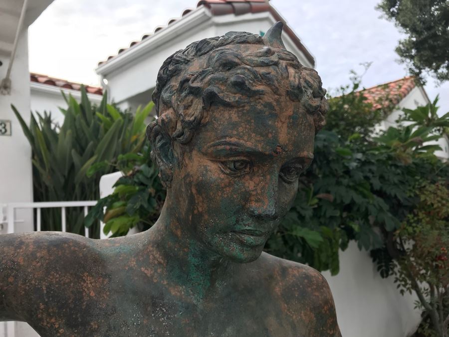 Metal Sculpture Statue Of Nude Boy Holding Out One Hand (Signifying Stop) And Holding A Bullet In Other Signature Illegible [Photo 4]