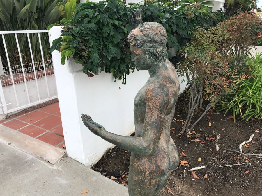 Metal Sculpture Statue Of Nude Boy Holding Out One Hand (Signifying Stop) And Holding A Bullet In Other Signature Illegible [Photo 8]