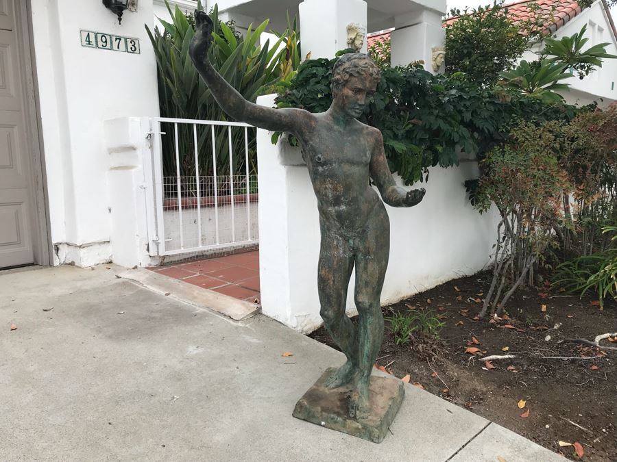 Metal Sculpture Statue Of Nude Boy Holding Out One Hand (Signifying Stop) And Holding A Bullet In Other Signature Illegible [Photo 2]