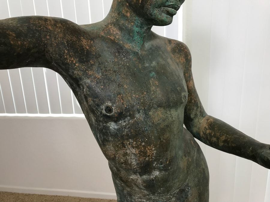Metal Sculpture Statue Of Nude Boy Holding Out One Hand (Signifying Stop) And Holding A Bullet In Other Signature Illegible [Photo 19]