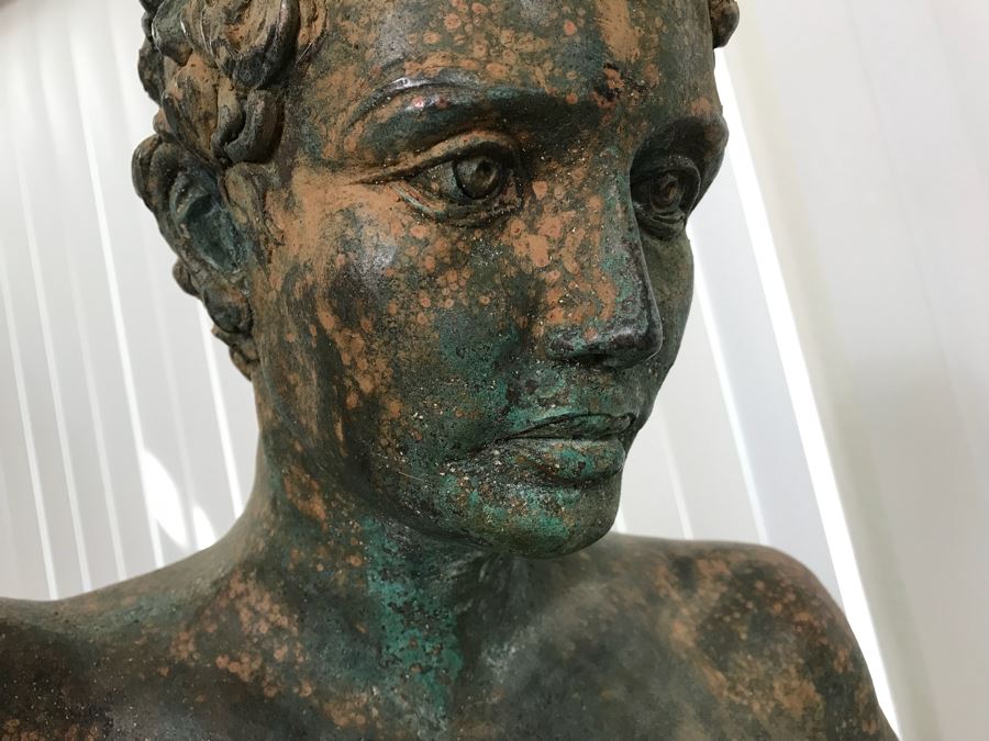 Metal Sculpture Statue Of Nude Boy Holding Out One Hand (Signifying Stop) And Holding A Bullet In Other Signature Illegible [Photo 17]