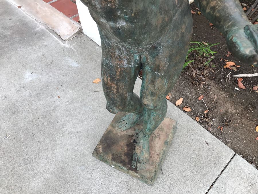 Metal Sculpture Statue Of Nude Boy Holding Out One Hand (Signifying Stop) And Holding A Bullet In Other Signature Illegible [Photo 6]